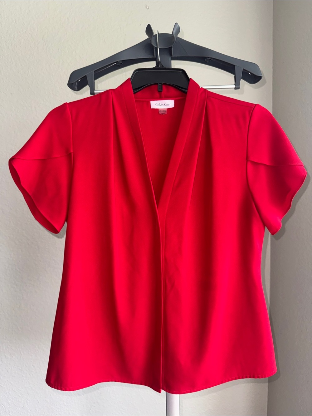 Calvin Klein Bright Red Short Sleeve V-Neck Blouse